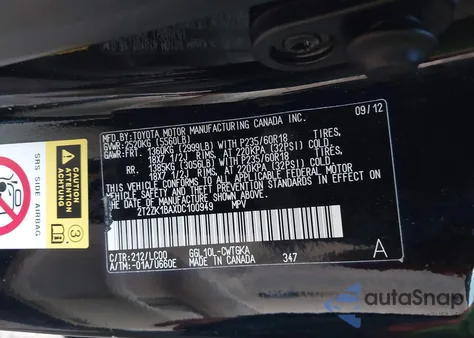 2013 Lexus Rx 350 from USA, damaged, VIN 2T2ZK1BAXDC100949